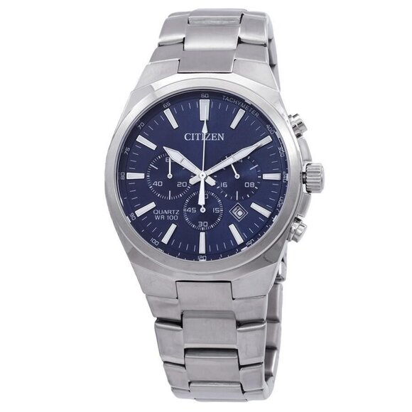 NWT Authentic Citizen Chronograph Quartz Blue Dial Men's Watch - Picture 1 of 3